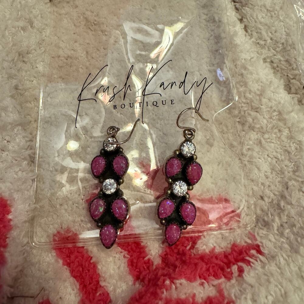 Pink opal and sterling silver western earrings